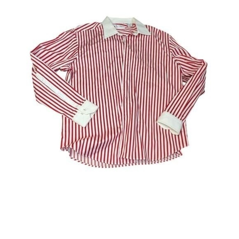 Poggianti 1958 Mens XXL Red White Striped Button Down Shirt Made in Italy Cotton